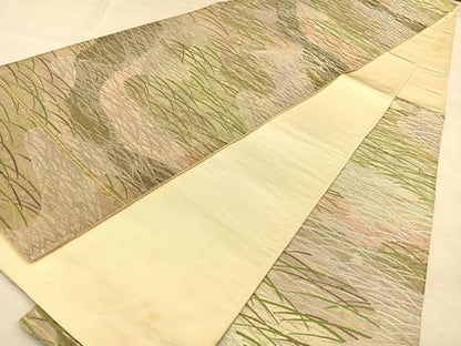平和屋着物◎六通柄袋帯　芝草文　金銀糸　正絹　逸品　BAAW8061qw
