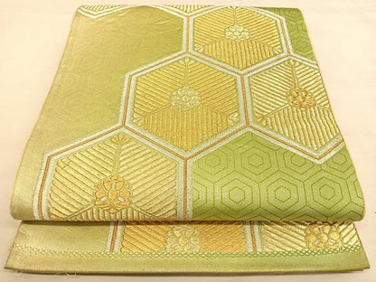 平和屋着物◎六通柄袋帯　唐織　亀甲松葉文　金銀糸　正絹　逸品　BAAW8069qw