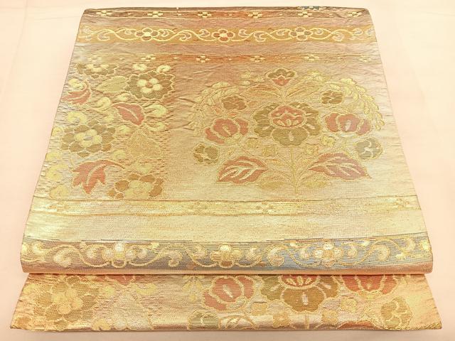 平和屋着物◎西陣　六通柄袋帯　花唐草文　金糸　証紙付き　正絹　逸品　BAAW8075qw