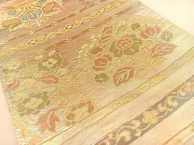 平和屋着物◎西陣　六通柄袋帯　花唐草文　金糸　証紙付き　正絹　逸品　BAAW8075qw