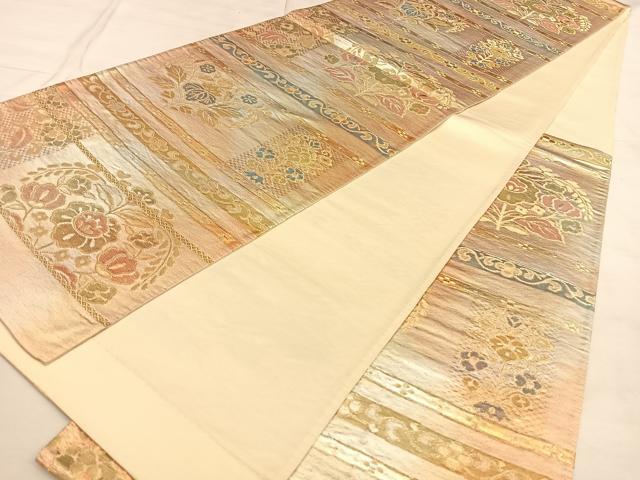 平和屋着物◎西陣　六通柄袋帯　花唐草文　金糸　証紙付き　正絹　逸品　BAAW8075qw