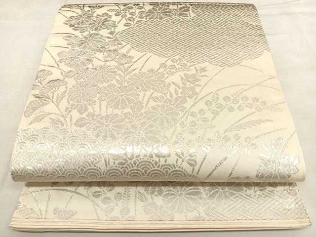 平和屋着物◎六通柄袋帯　雲取り秋草文　美弥衣錦　プラチナ箔　正絹　逸品　BAAW8081qw