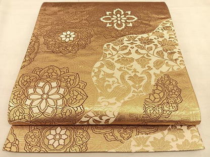 平和屋着物◎六通柄袋帯　更紗花鳥文　金糸　正絹　逸品　BAAW8086qw