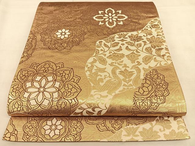 平和屋着物◎六通柄袋帯　更紗花鳥文　金糸　正絹　逸品　BAAW8086qw