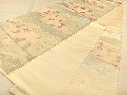 平和屋着物◎六通柄袋帯　霞草花文　銀糸　正絹　逸品　BAAW8087qw