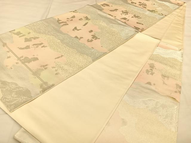 平和屋着物◎六通柄袋帯　霞草花文　銀糸　正絹　逸品　BAAW8087qw