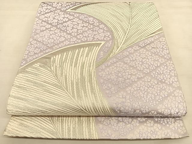 平和屋着物◎六通柄袋帯　唐織　草花文　銀糸　正絹　逸品　BAAW8088qw