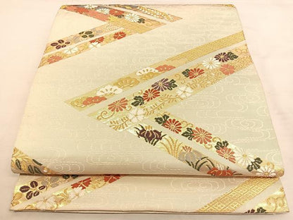 平和屋着物◎六通柄袋帯　鬘帯花文　金糸　正絹　逸品　BAAW8089qw