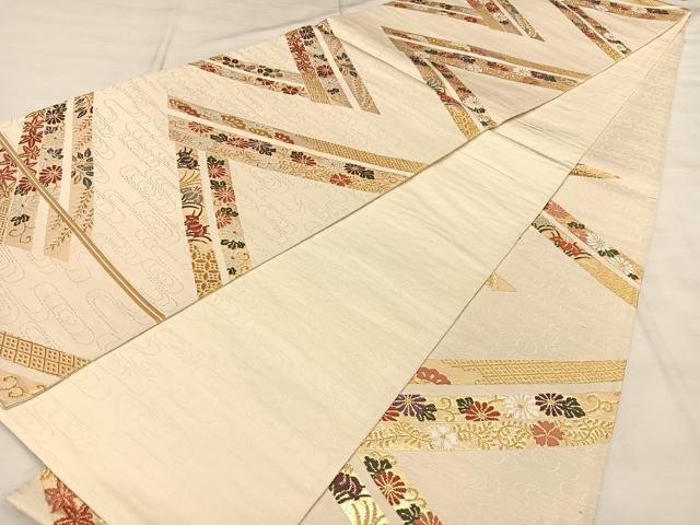 平和屋着物◎六通柄袋帯　鬘帯花文　金糸　正絹　逸品　BAAW8089qw