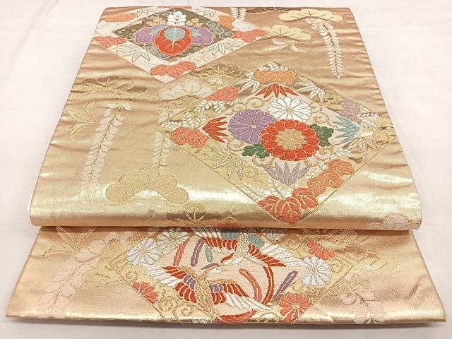 平和屋着物◎六通柄袋帯　唐織　花鳥菱文　金銀糸　正絹　逸品　BAAW8091qw