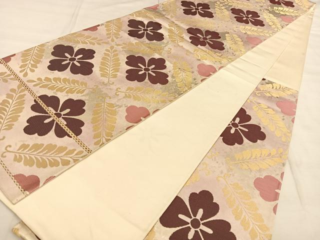 平和屋着物◎六通柄袋帯　花菱文　金糸　正絹　逸品　BAAW8096qw