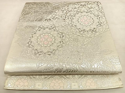 平和屋着物◎六通柄袋帯 更紗花文 プラチナ二重箔 正絹 逸品 BAAW8102qw