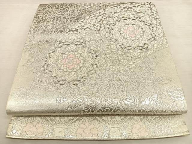 平和屋着物◎六通柄袋帯 更紗花文 プラチナ二重箔 正絹 逸品 BAAW8102qw