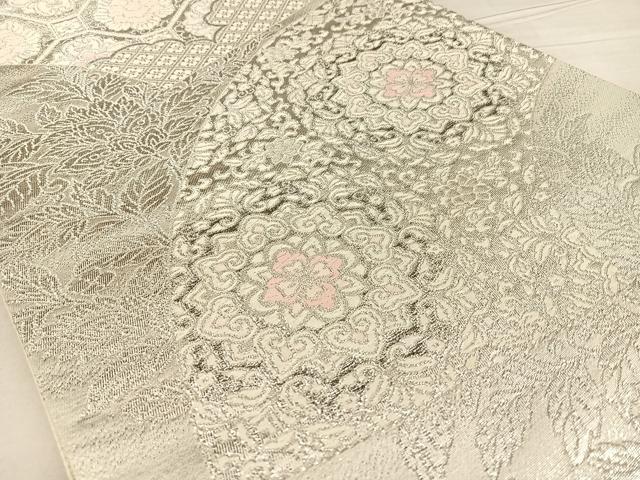 平和屋着物◎六通柄袋帯 更紗花文 プラチナ二重箔 正絹 逸品 BAAW8102qw