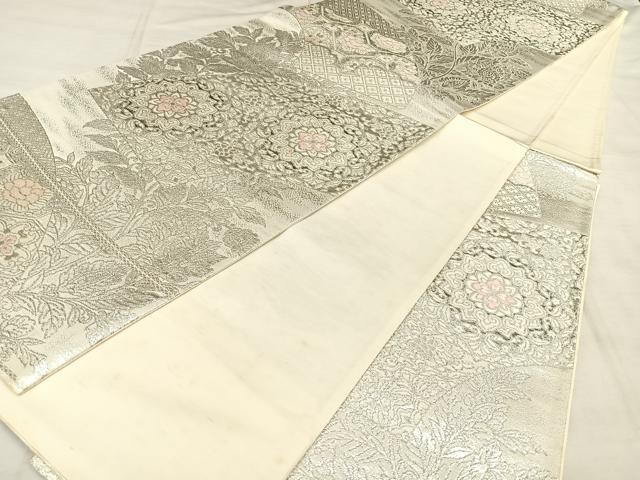 平和屋着物◎六通柄袋帯 更紗花文 プラチナ二重箔 正絹 逸品 BAAW8102qw