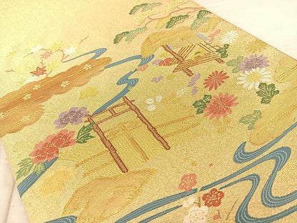平和屋着物◎太鼓柄袋帯　風景文　金糸　正絹　逸品　BAAW8103qw