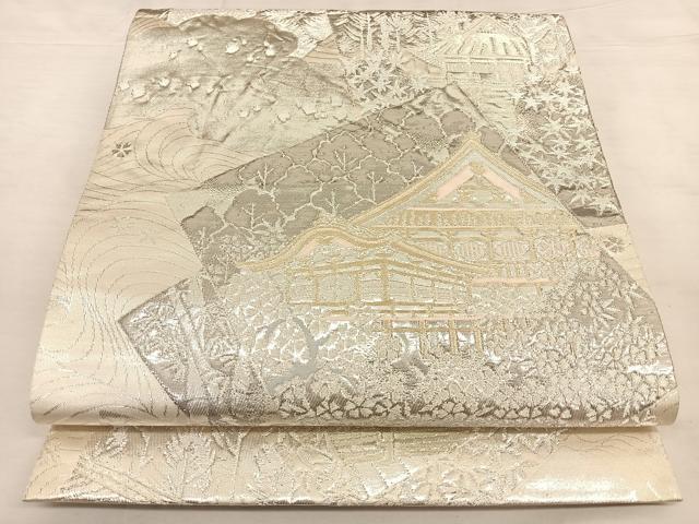 平和屋着物◎六通柄袋帯　色紙風景文　プラチナ箔二重織　正絹　逸品　BAAW8106qw