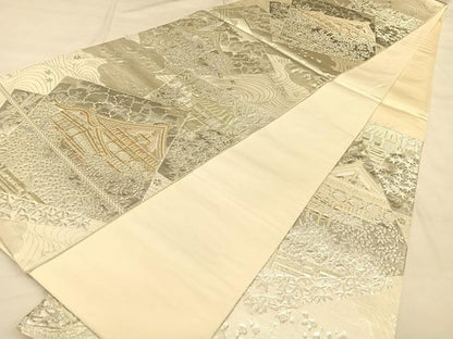 平和屋着物◎六通柄袋帯　色紙風景文　プラチナ箔二重織　正絹　逸品　BAAW8106qw