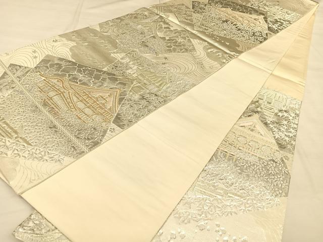 平和屋着物◎六通柄袋帯　色紙風景文　プラチナ箔二重織　正絹　逸品　BAAW8106qw