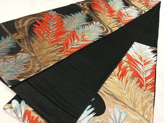 平和屋着物◎六通柄袋帯　松葉文　黒地　金銀糸　正絹　逸品　BAAW8109qw