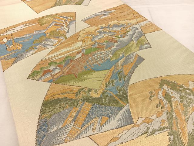 平和屋着物◎六通柄袋帯　風景地紙重ね文　金糸　正絹　逸品　BAAW8110qw