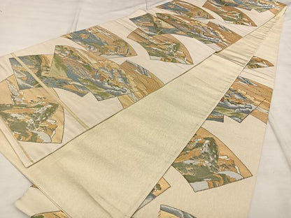 平和屋着物◎六通柄袋帯　風景地紙重ね文　金糸　正絹　逸品　BAAW8110qw