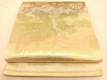 平和屋着物◎六通柄袋帯　蔦の葉御所車文　金糸　正絹　逸品　BAAW8114qw