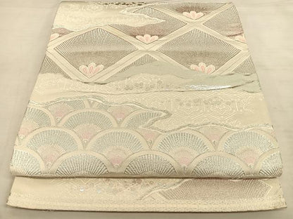 平和屋着物◎六通柄袋帯　雲取り吉祥文　銀糸　正絹　逸品　BAAW8119qw