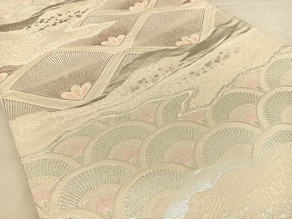 平和屋着物◎六通柄袋帯　雲取り吉祥文　銀糸　正絹　逸品　BAAW8119qw