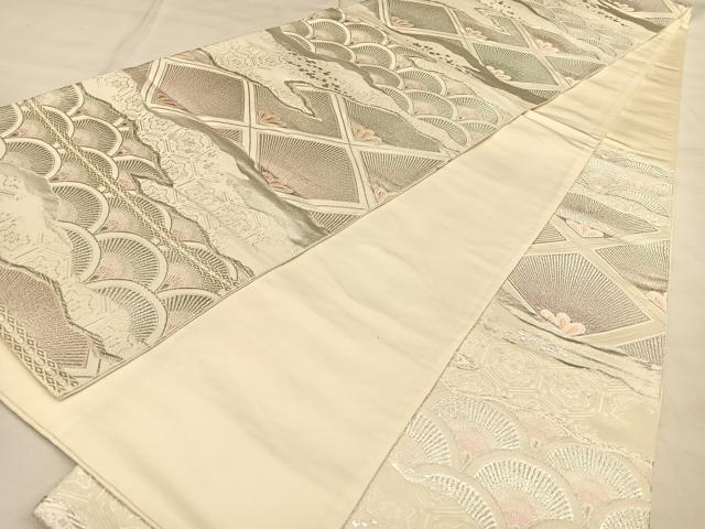 平和屋着物◎六通柄袋帯　雲取り吉祥文　銀糸　正絹　逸品　BAAW8119qw