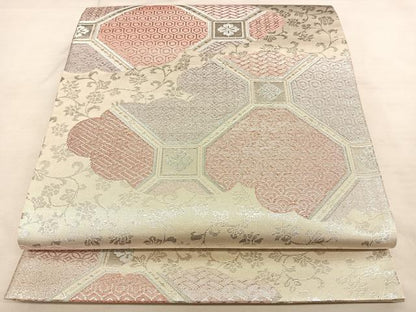 平和屋着物◎六通柄袋帯 蜀江吉祥文 銀糸 正絹 逸品 BAAW8121qw