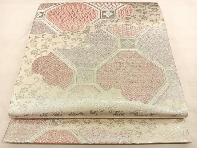 平和屋着物◎六通柄袋帯 蜀江吉祥文 銀糸 正絹 逸品 BAAW8121qw
