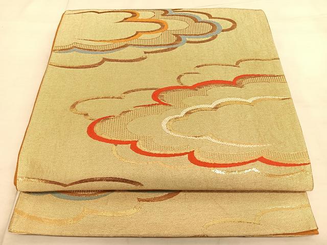 平和屋着物◎六通柄　京袋帯　唐織　雲取り文　金糸　正絹　逸品　BAAW8122qw