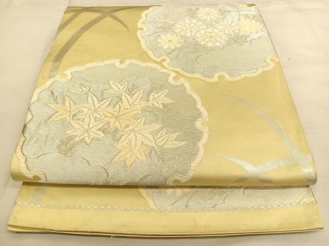 平和屋着物◎六通柄袋帯 唐織 夕顔 銀糸 正絹 逸品 BAAW8124qw