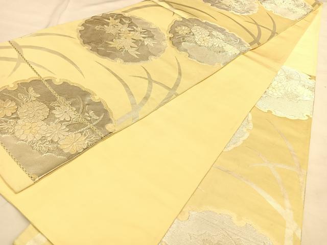 平和屋着物◎六通柄袋帯 唐織 夕顔 銀糸 正絹 逸品 BAAW8124qw