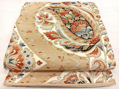 平和屋着物◎六通柄袋帯　唐織　ペイズリー更紗文　金銀糸　正絹　逸品　BAAW8137qw