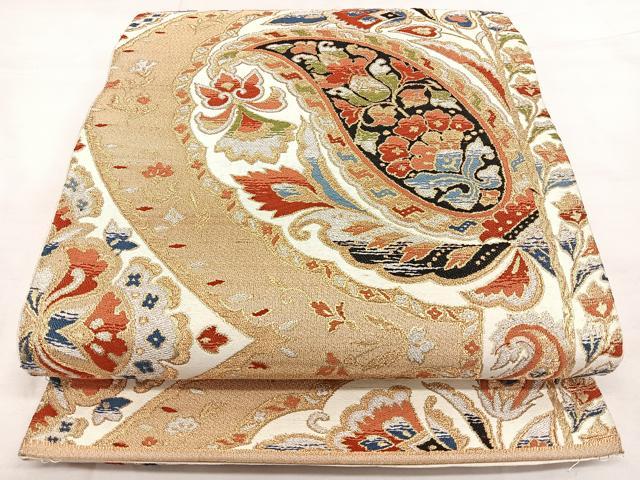 平和屋着物◎六通柄袋帯　唐織　ペイズリー更紗文　金銀糸　正絹　逸品　BAAW8137qw