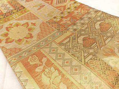 平和屋着物◎佐賀錦　六通柄袋帯　短冊吉祥文　金糸　正絹　逸品　BAAW8141qw