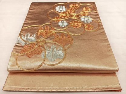 平和屋着物◎太鼓柄袋帯 総駒刺繍 舞花文 金銀糸 正絹 逸品 BAAW8143qw