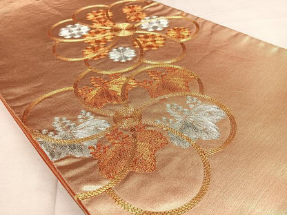 平和屋着物◎太鼓柄袋帯 総駒刺繍 舞花文 金銀糸 正絹 逸品 BAAW8143qw