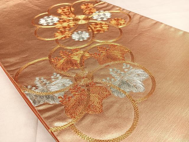 平和屋着物◎太鼓柄袋帯 総駒刺繍 舞花文 金銀糸 正絹 逸品 BAAW8143qw