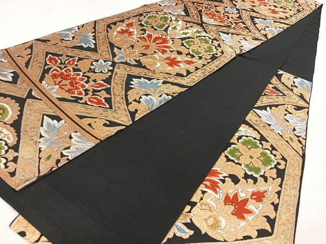 平和屋着物◎六通柄 本袋帯 唐織 更紗花文 黒地 金銀糸 正絹 逸品 BAAW8144qw