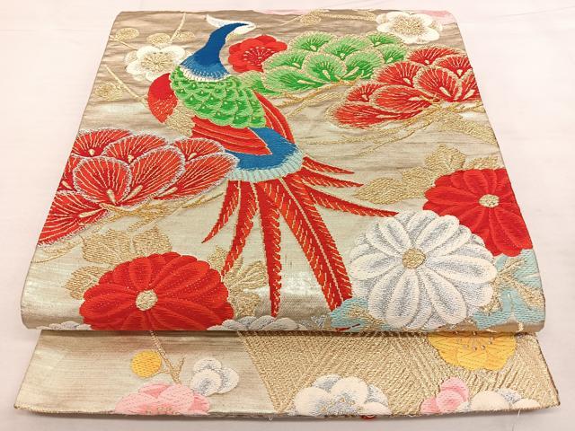 平和屋着物◎六通柄袋帯　唐織　花鳥文　金銀糸　正絹　逸品　BAAW8154qw