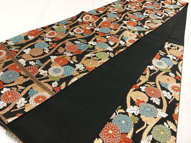 平和屋着物◎六通柄袋帯　唐織　　都錦　立涌菊文　黒地　金糸　正絹　逸品　BAAW8155qw