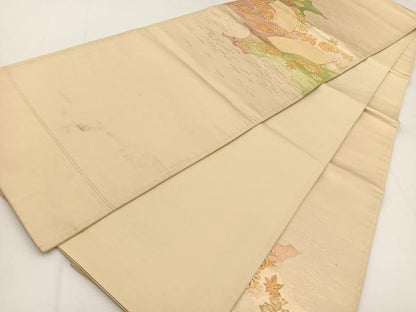 平和屋着物◎六通柄袋帯　雲取り地紙花文　金糸　正絹　逸品　BAAW8166yc