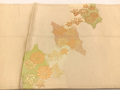 平和屋着物◎六通柄袋帯　雲取り地紙花文　金糸　正絹　逸品　BAAW8166yc
