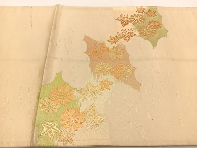 平和屋着物◎六通柄袋帯　雲取り地紙花文　金糸　正絹　逸品　BAAW8166yc