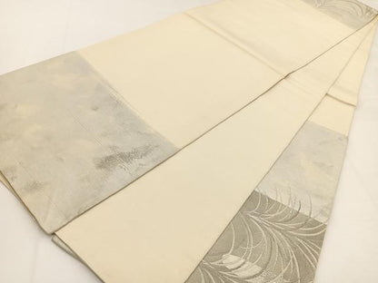 平和屋着物◎太鼓柄袋帯　唐織　エ霞草葉文　銀糸　引箔　正絹　逸品　BAAW8167yc