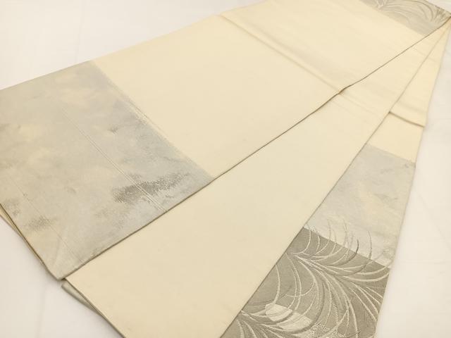 平和屋着物◎太鼓柄袋帯　唐織　エ霞草葉文　銀糸　引箔　正絹　逸品　BAAW8167yc