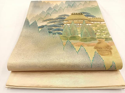 平和屋着物◎六通柄袋帯　作家物　金彩　引箔　正絹　逸品　BAAW8168yc